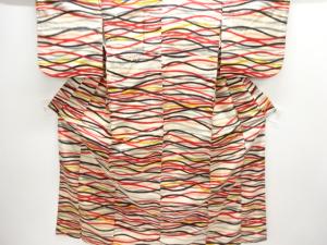 アンティーク　よろけ横段模様織り出し銘仙着物